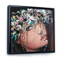 Дизайнарт 'портрет на млада жена с цветя' модерна рамка платно за стена арт принт