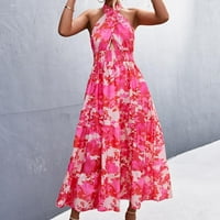 Rutainlusire Clearance дамски рокли модни жени летни ежедневни халтера за врата превръзка флорална щампа без гръб дълга рокля