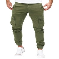 Лиакови мъже тънки товари дълги панталони, солиден цвят среден талия с прави панталони за крак Небрежни панталони с джобове