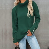 Voncos жени пуловери за костенурка с големи размери- дълги ръкави плетени плътни цветни върхове на пуловер