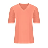Auroural Women Tops Summer Fashion Woman Причинно-v-образно винтидж солидна блуза с къси ръкави тениска летни върхове