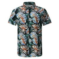 B91XZ работни ризи за мъже Моден плажен ръкав Топ отпечатани мъже небрежни блузи къси пролетни летни ризи мъже ризи мъжки ризи зелени, размер xxl