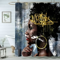 Афро -американски завеси за душ, черно момиче завеса за душ 72wx72l, чернокожа жена африканска завеса за душ за баня черно изкуство Queen без блестящи водоустойчиви полиестерни тъкани пластмасови куки