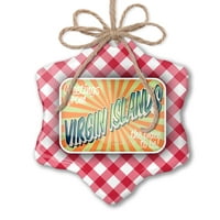Коледни орнаменти поздрави от Вирджински острови, Реколта пощенска картичка Червен кариран Неонблон