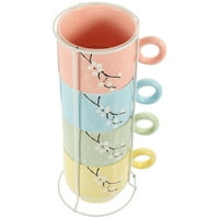 Комплект порцеланови подредени чаши за кафе комплект с метална стойка керамични чаши кафе