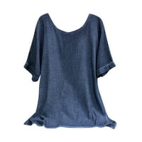 Дамски модни ризи с къс ръкав тениски удобен случайни насипни Блузи памук бельо дрехи за момичета екипаж тениска Плътен цвят печат върхове Черно М