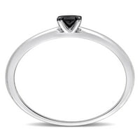 Карат Т. в. черен диамант 14кт Бяло злато черен родий покритие пасианс годежен пръстен
