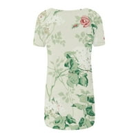 Ханас оглавява небрежните летни тениски за жени, цветя % листа отпечатани тий на кръгла шия, къс ръкав свободен среден туника отгоре зелен XL