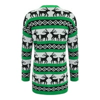 Плетани върхове за женски есен и зимен коледен елен жилетка с средна дължина коледно пуловери пуловери за жени зелени m