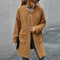 Tking fashion дамски жилетка зима свободен плътно цвят див елегантен плюшен палто палто ядки жители за жени кафяви l