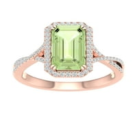 Императорски скъпоценен камък 10к Розово злато Изумруд шлифован зелен аметист КТ ТВ диамантен ореол Дамски пръстен