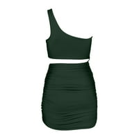 Летни рокли за жени без ръкави, солидни разхлабени мини а-линии ежедневно едно рамо рокля зелена s
