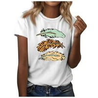 Дамски летни върхове Женски летен небрежен разхлабен тениска с тениска с кръгла шия пуловер с къс ръкав