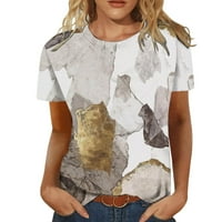 Дамски върхове шия тениска за тениска жени небрежни ризи за печат на цветя кръгла шия с къс ръкав тийп върхове блуза дама плувна риза тениски за жени бели s