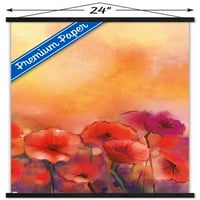 Стенски плакат с червени макови цветя с магнитна рамка, 22.375 34