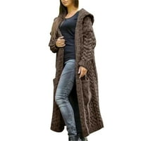Pgeraug Cardigan за жени ежедневни плътни плетени хлабави качулки с дълъг пуловер джобно палто дамски върхове кафе 3xl