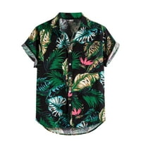 Свеж поглед мъже случайни къс ръкав мъжки бельо Етнически къс ръкав Случайни печат хавайска риза блуза тениска, зелено 2хл