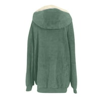Зимно палто за жени дебели топли размито руно руно с качулка якета якета палто ежедневно есенни дрехи цип на връх, зелено
