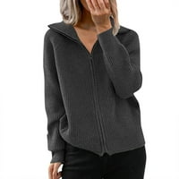 Fvwitlyh пуловер рокля за женски кабел с дълъг ръкав Knit Button Cardigan пуловер Отворено палто отпред с джобове