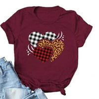 Спестявания Жените Ден на Свети Валентин ризи подаръци на любителите суитчър с къс ръкав тениска екипаж Пуловер Дамски класически блуза леопард Каре сърце графич?