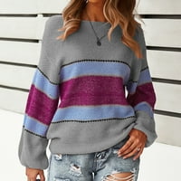 Rovga дамски пуловери за пуловери Женски моден пачуърк Плето солидна жилетка с дълъг ръкав върхове свободни пуловер