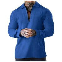 мъжки ризи с дълъг ръкав Хенли ежедневни гофрети половин ципове работа тениска стилна блуза с дълъг ръкав активна спортна зала