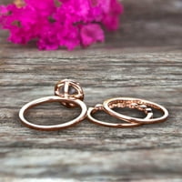 2. Карат кръг отрязани аквамаринови сватбен пръстен диамант съвпадаща лента 10k роза злато годишнина подарък Art deco трио комплект