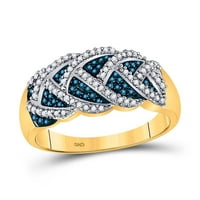 10k жълто злато кръгла синя диамантена лента на плитката пръстен cttw