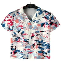 Бутон за мъжете wrcnote надолу флорален печат летни ризи свободни празнични завои тениска с тениска с къс ръкав блуза