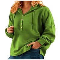 Дамски блузи Пуловер Дамски дълъг ръкав ежедневни твърди ризи Хенли лятно зелено 4ХЛ