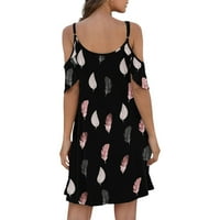 Баок рокли за жени жени летни спагети рокля с каишка Sundress Студено рамо ръкав Елегантна рокля с джобни женски ежедневни рокли черни