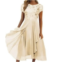 Есенна мода за жени шифон пачуърк кръгла шия пайети печат макси пола дълга рокля рокля