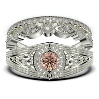 Античен стил великолепен арт деко 2. Карат кръг отрязана морганит и диамантен мосанит уникален годежен пръстен, реколта сватбен пръстен в 10K твърдо бяло злато, обещаващ пръстен, трио пръстени комплекти