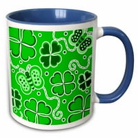 3Drose Green Shamrock and Butterflies Design - Две тонална синя халба, 11 -унция