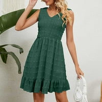 Рокли за жени Лятна модна рокля от солидна цветна рокля с v-образен дом домашни рокли, зелено, l