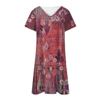 Готу Рокли Дамски ежедневни печатни жилетка къса рокля хлабав Плаж пола Дамски рокля червено с