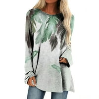 Дамски плетен върхове с дълъг ръкав кръг за шия жени дълги ръкави ежедневни ризи перо печат кръг от врата пуловер свободни върхове ежедневни върхове с дълъг ръкав ?
