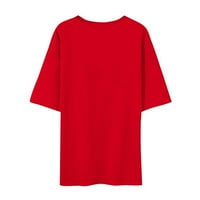 Ханас върши женска мода Честит Великден отпечатан с къс ръкав Кръгло врат предно рамо ретро ръкав лятна рохкава риза отгоре червен L