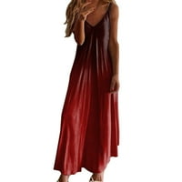 Fsqjgq летни рокли жени градиент принт maxi рокля boho sundress a line ежедневно разхлабена плажна рокля с v-образно деколте спагети каишки парти рокля червено m