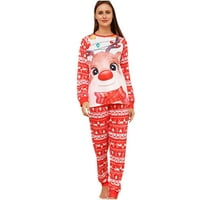 Elainilye Fashion Family Christmas PJS Комплекти дълги ръкави заспиване отпечатани дрехи отпечатани топ+панталони Семейство съвпадащ пижама комплект, червено