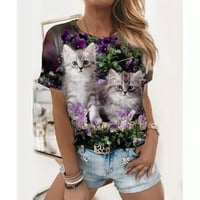 Youmylove тениски жени о-небрежно разхлабена домашна котка отпечатана къса ръкав празнично парти женски улични дрехи свободно време ежедневно облекло