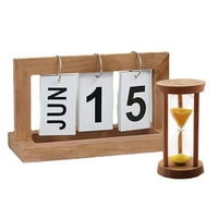 Вечен календар, селски стил дървен вечен календар с триминутен часовник за дома и офис декор