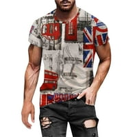 Тениски ризи за мъже Лято Деня на независимостта Мода 3D цифров печат с къс ръкав блуза розов XL