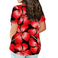 Женски плюс размер тениска печат екипаж Небрежно късо ръкав блуза извънгабаритни върхове
