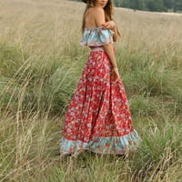 Рокли за жени плюс размер женски клирънс слънчева рокля флорална v-образно деколте с къс ръкав дълъг бохемски макси рокли червен xxl