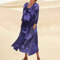 Summer рокля на продавача на FOPP за жени ежедневни отпечатани удобни модни отпечатани ръкави джобни рокли лилаво xxl