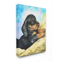 Ступел индустрии Сладък дакел кученце куче домашен любимец акварел живопис супер платно стена изкуство от Джордж Дяченко