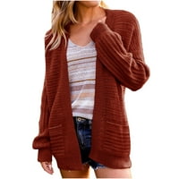 Chiccall дамски дълъг ръкав отворен преден плетен жилищен пуловер с джобове с джобове