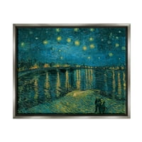 Ступел индустрии класически звездна нощ над Рона Ван Гог Живопис блясък сива рамка плаващо платно стена изкуство, 16х20