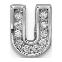 Mia Diamonds Solid Sterling Silver Rhodium-lected Cubic Zirconia Letter U Slide Charm